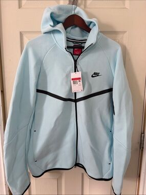 Nike tech Light Blue Hooded Full-Zip Jacket with Black Accents